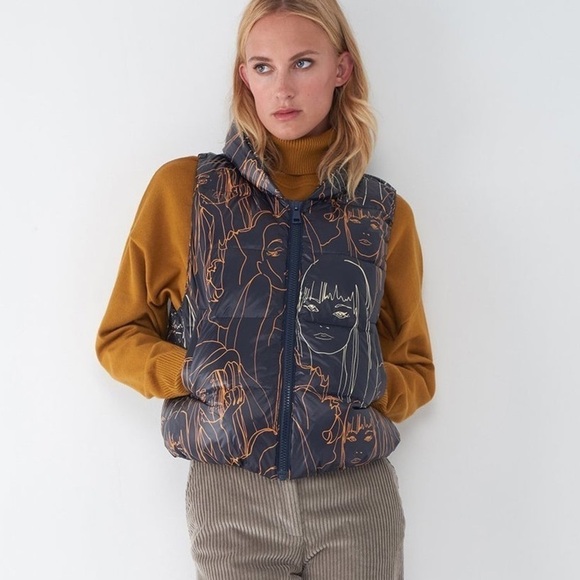 Sosken Studios JODY NAVY PORTRAIT PRINT DOWN PUFFER VEST SIZE 1 S - Picture 2 of 11